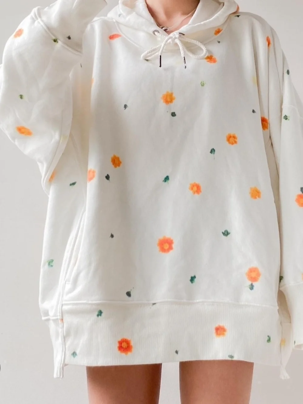 Free People Movement x Dykween Floral Hoodie Oversized Cream Sweatshirt Boho FP - Picture 2 of 9